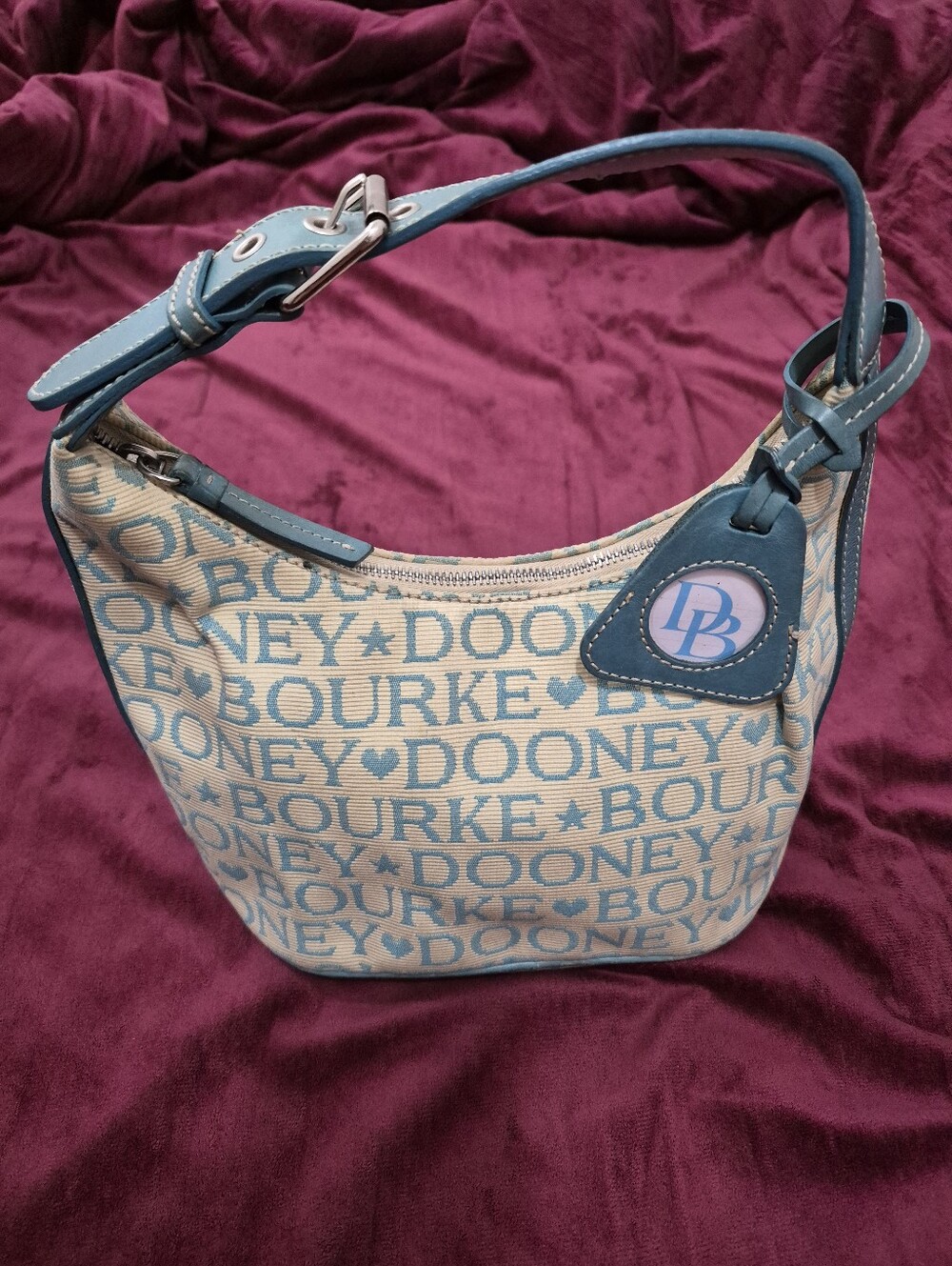 Dooney & Bourke Light Blue Logo Jacquard Shoulder Hobo